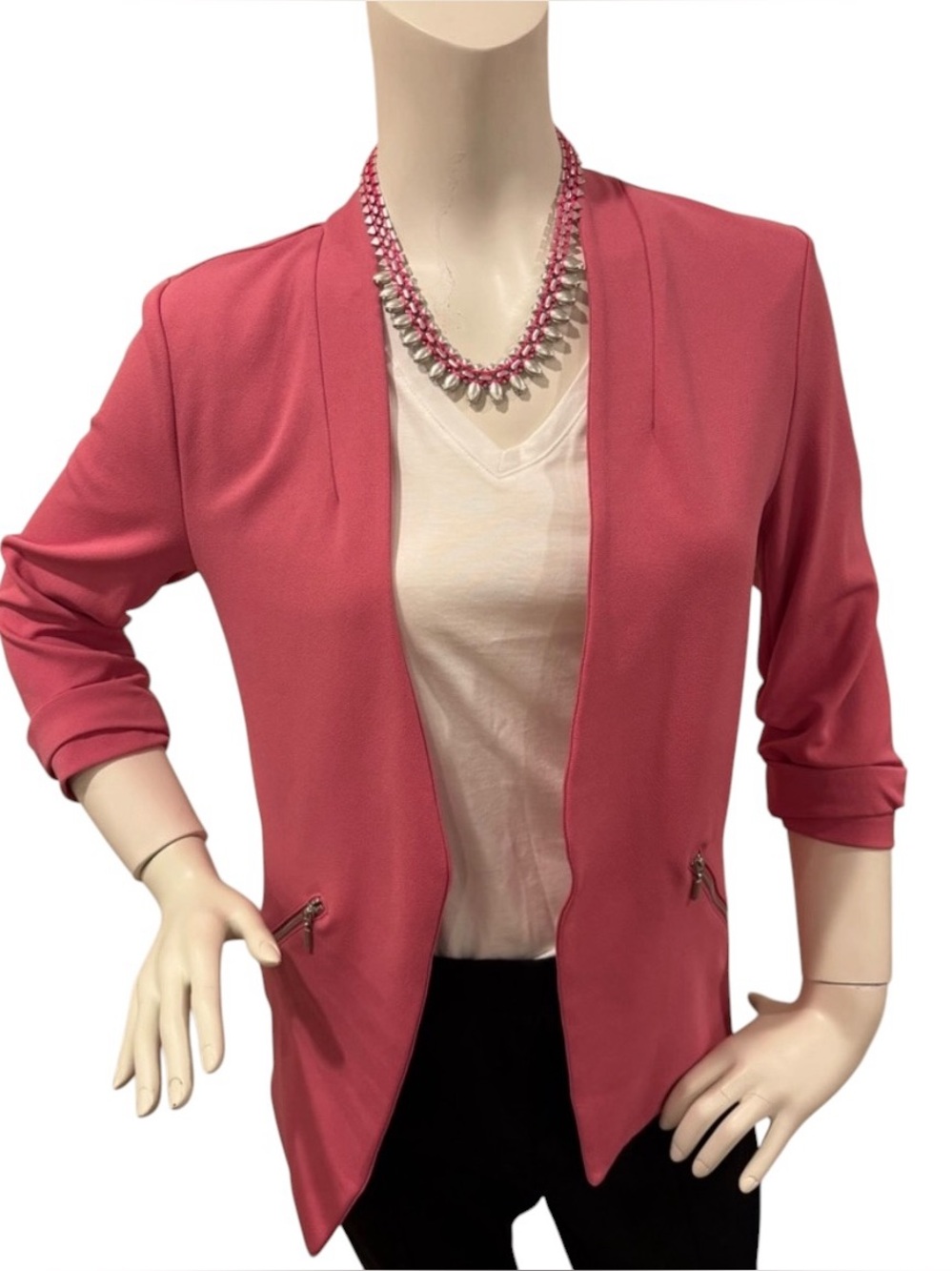 Maurice’s Ever-Go Women's Pink Open-Front Collarless Blazer, Small